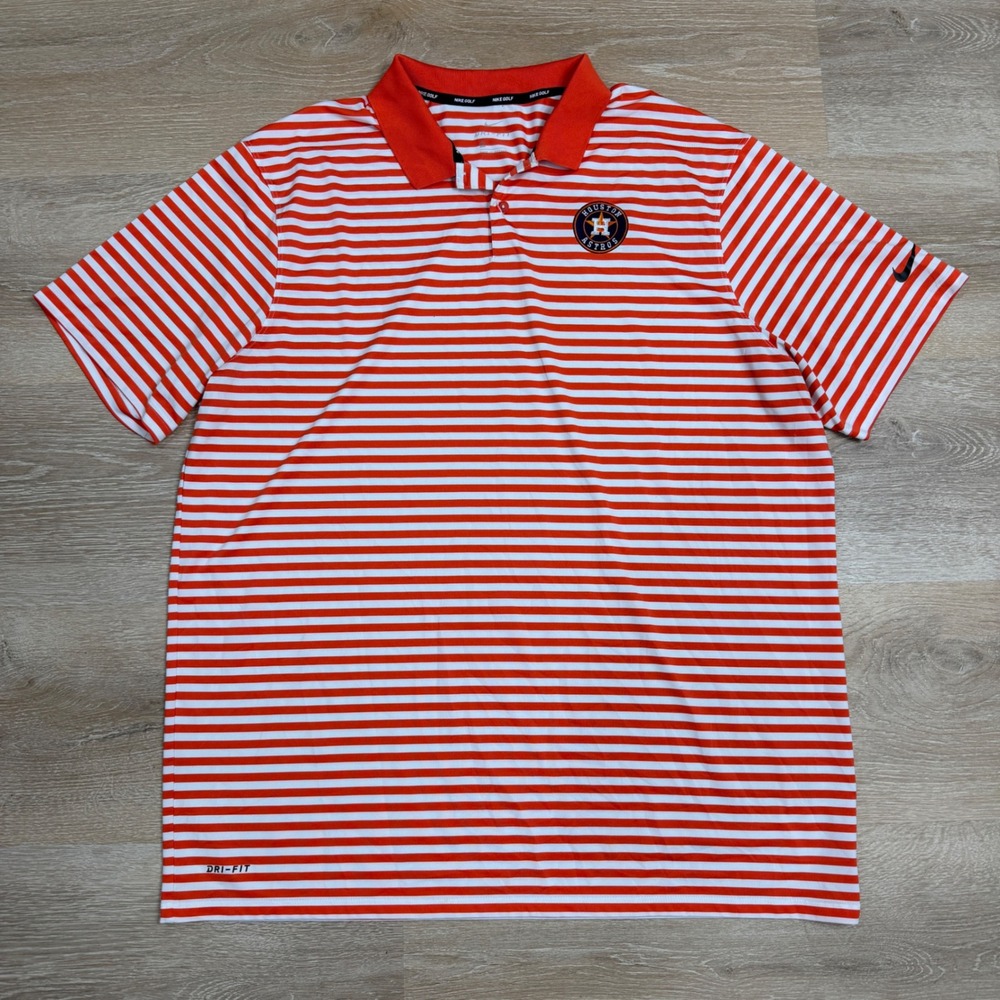Nike Golf Houston Astros Polo Shirt Mens XXL Orange White Striped Dri-FIT MLB